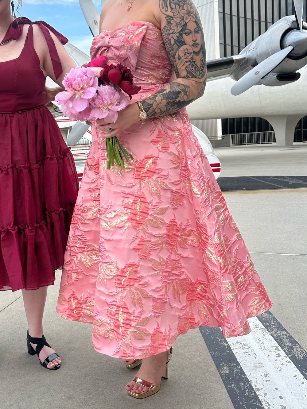 Badgley Mischka Rose Pink Metallic-Accent Cocktail Dress